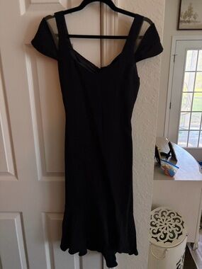 Elegant Black Asymmetrical Dress with Cap Sleeves